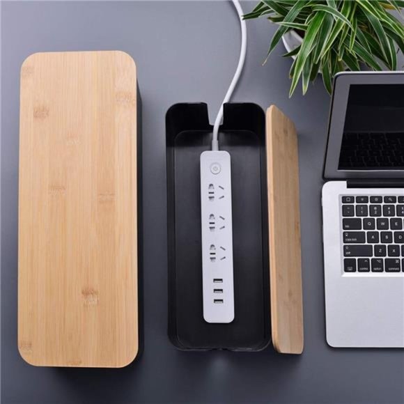 2 Pack Large Cable Management Box – Wooden Style Cord Organizer Box and Cover - Picture 4 of 7